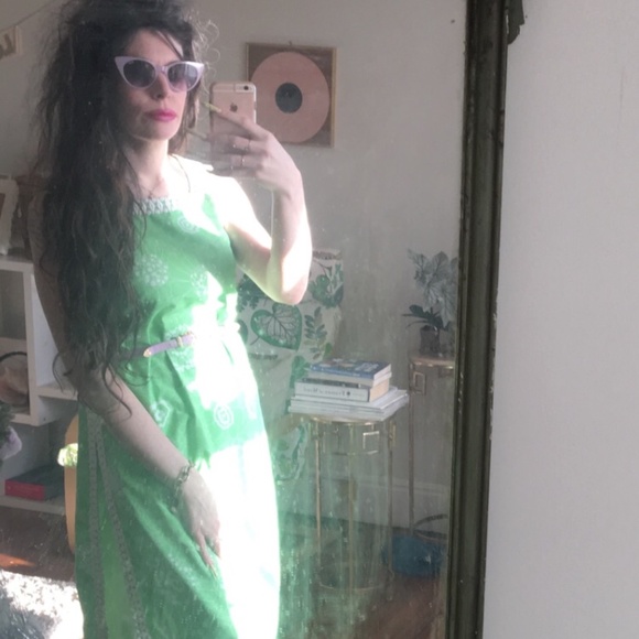 Vintage Hawaiian dress and shorts set green floral- tiki retro summer look - Picture 3 of 4